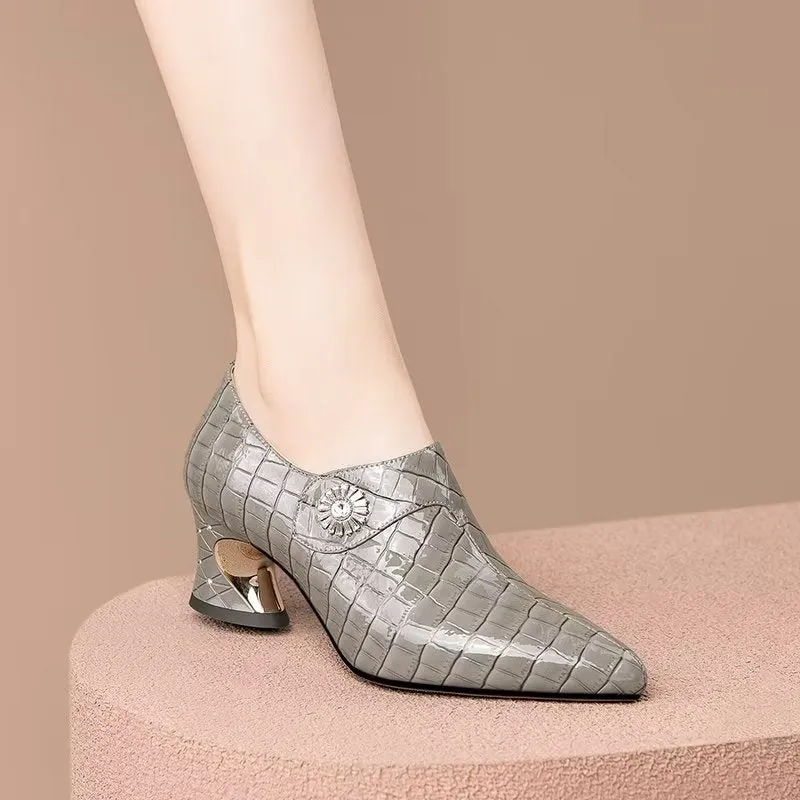 Sophisticated CrocLuxe Pointed Toe Low-med Heels