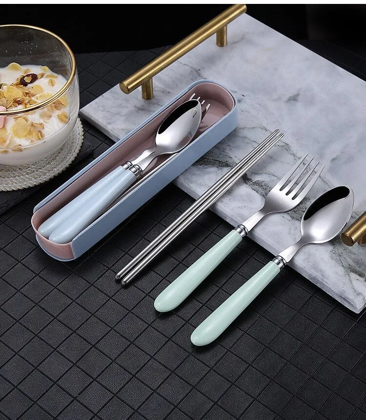 Travel Utensil Set, Portable Traveling, Fork, Spoon, Chopsticks, Cutlery Set, Reusable Utensils,  Plastic Free, Case, Eco Friendly, Camping