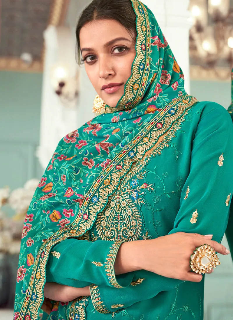 Turquoise Multicoloured Embroidery Casual Salwar Kameez