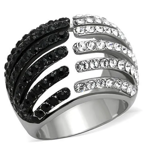 Two-Tone IP Black Stainless Steel Ring with Top Grade Crystal in Jet for Women Style TK1686