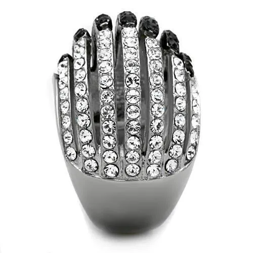 Two-Tone IP Black Stainless Steel Ring with Top Grade Crystal in Jet for Women Style TK1686