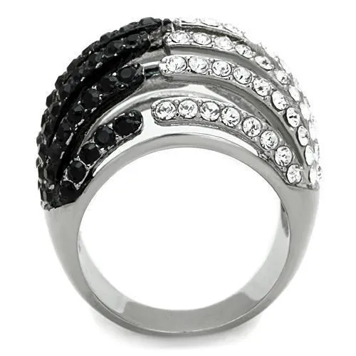 Two-Tone IP Black Stainless Steel Ring with Top Grade Crystal in Jet for Women Style TK1686