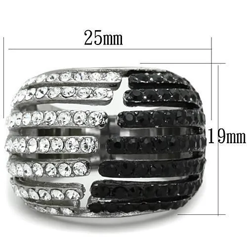 Two-Tone IP Black Stainless Steel Ring with Top Grade Crystal in Jet for Women Style TK1686