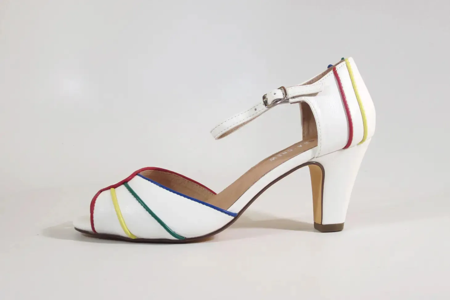 White Peep Toe Heels with Multicolor Piping by Chelsea Crew