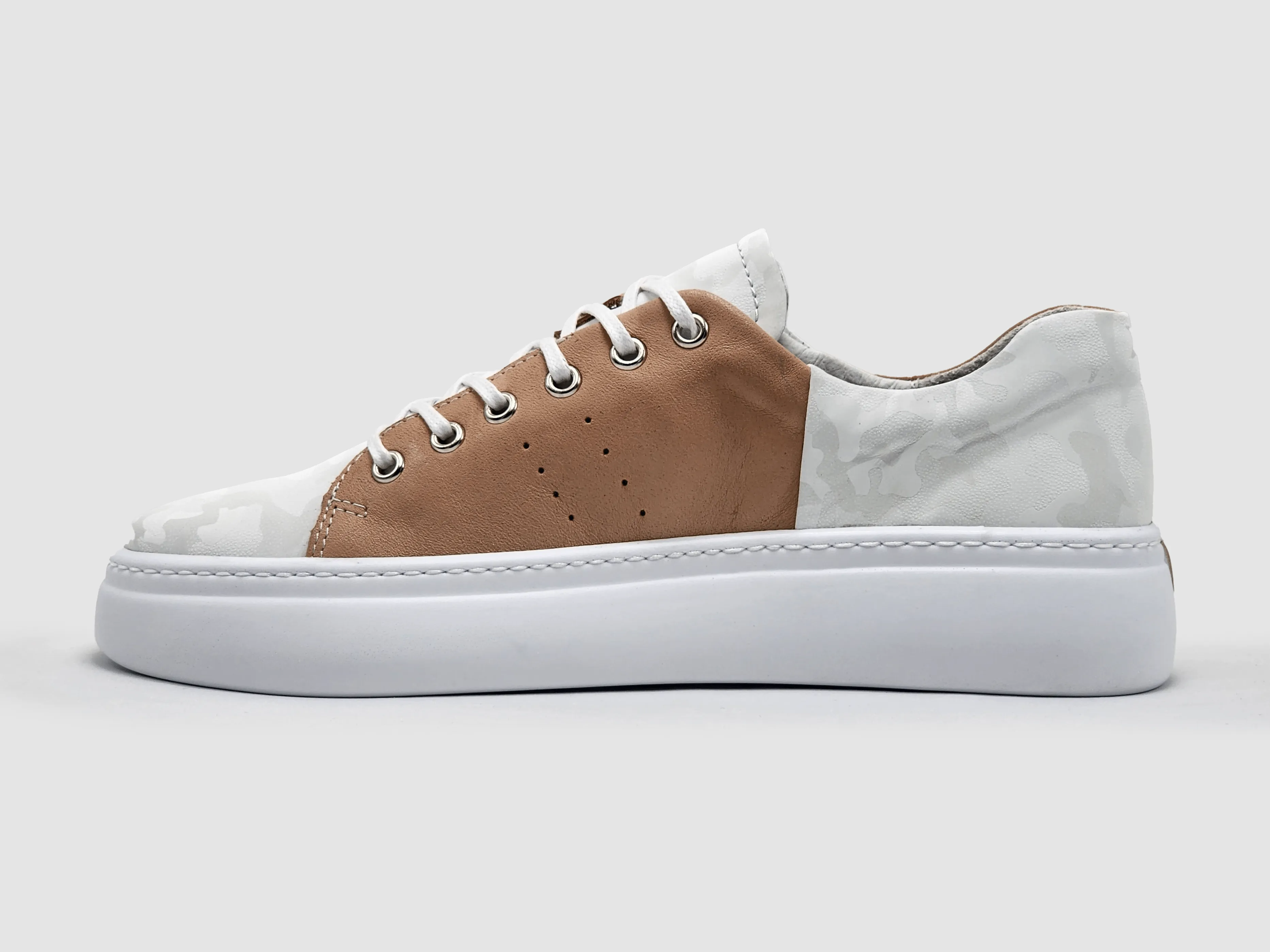 Women's Classic Camo Leather Sneakers - White/Pink