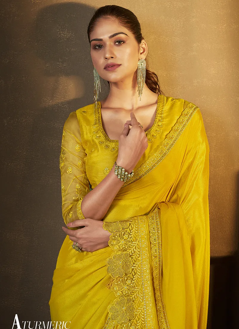 Yellow Traditional Embroidery Festive Saree