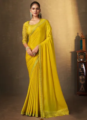 Yellow Traditional Embroidery Festive Saree